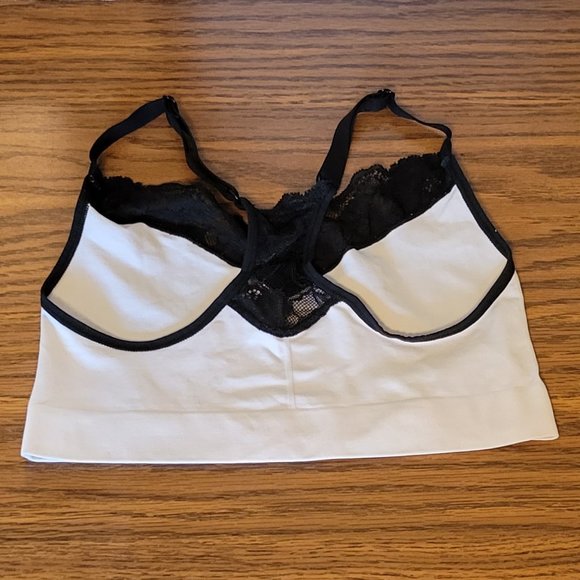 Maidenform Black & White Wireless V-Neck Racerback Lace Bralette. Sz: L - Picture 6 of 8